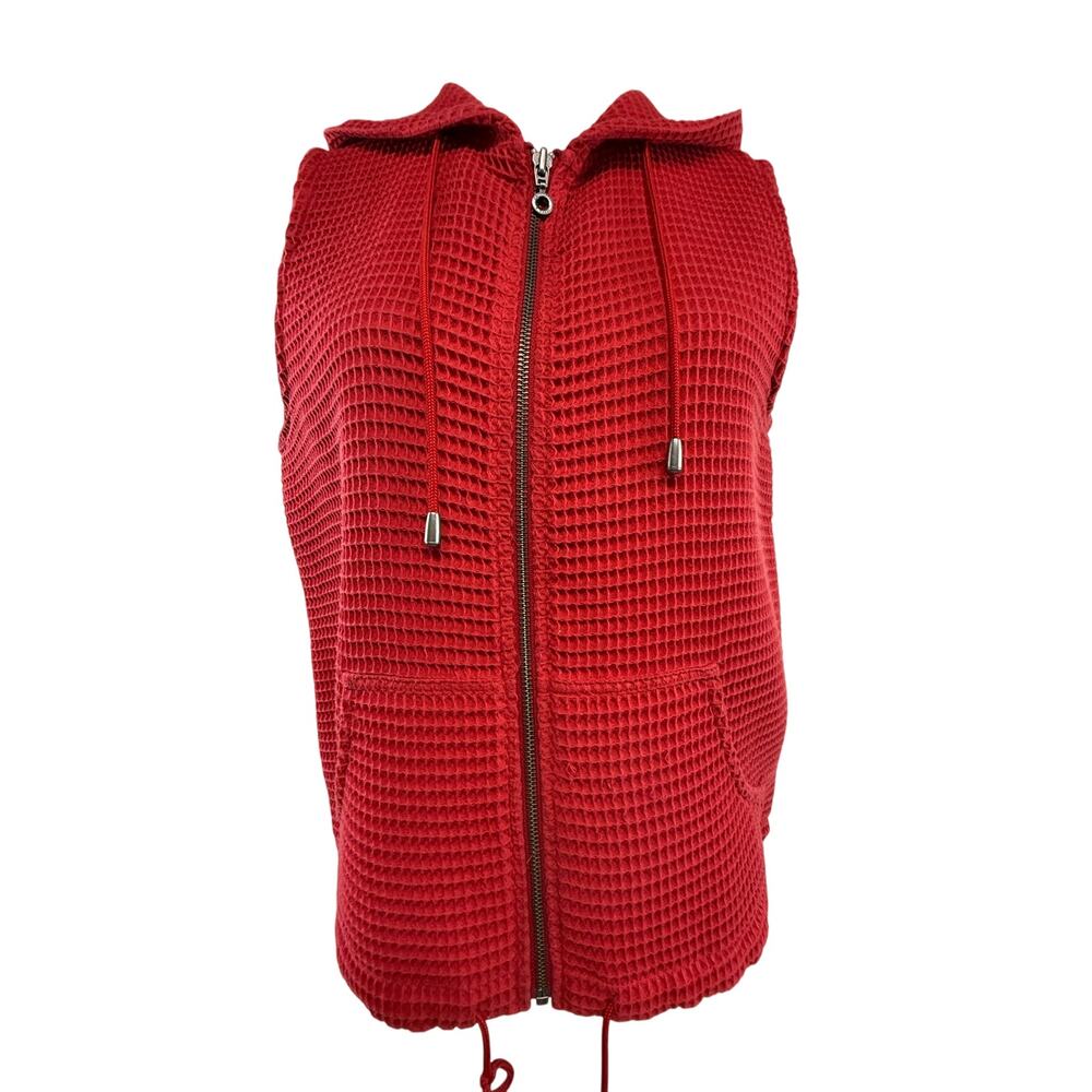SKU 2030 Christopher & Banks Red Waffle Vest With Hoodie Size Small